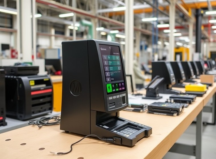 Módulo dispensador de un terminal de autoservicio en banco de pruebas